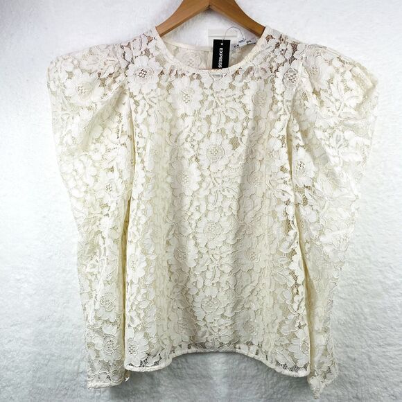 Express Lace Puff Sleeve Prairie Blouse Small Oversized Small New With Tags Lace - Picture 3 of 16